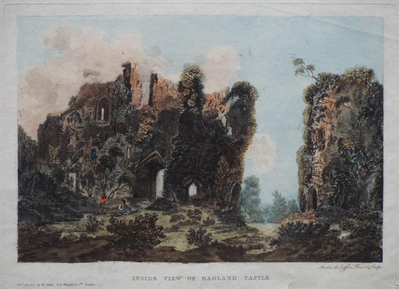 Aquatint - Inside View of Ragland Castle. - De